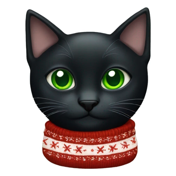 Black cat with green eyes wearing a Christmas sweater sticker