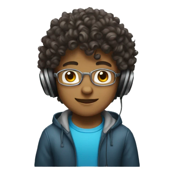 Curly hair boy with headphones  sticker