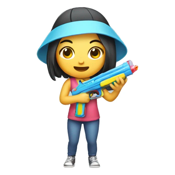 Asian girl holding water gun sticker