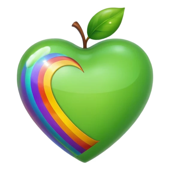 green heart with a rainbow inside, apple emoji style sticker