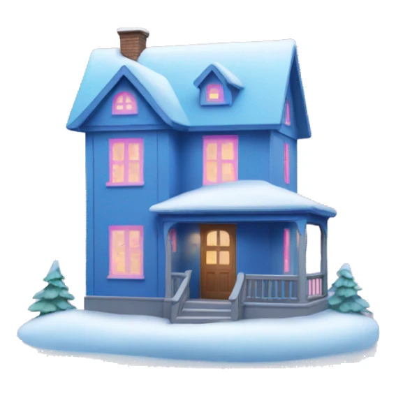 Blue house with pink windows and snow sticker