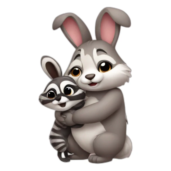 bunny hugs raccoon sticker