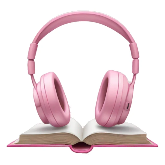 Light pink headphones laying on a closed light pink book sticker