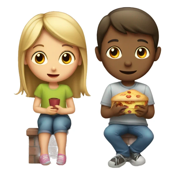 girl and a boy eating sticker