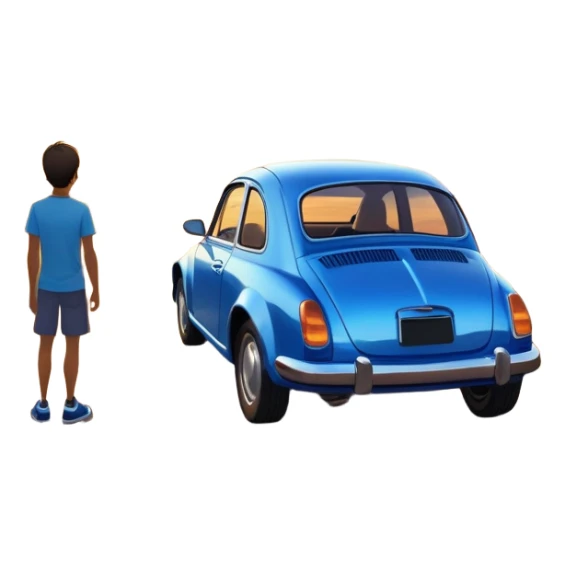 A parked blue car sits quietly on the side of an open road, facing a breathtaking sunset. Two people stand outside, backs turned, watching the horizon. The road stretches endlessly ahead, surrounded by a peaceful, glowing landscape full of light, warmth, and possibilit sticker