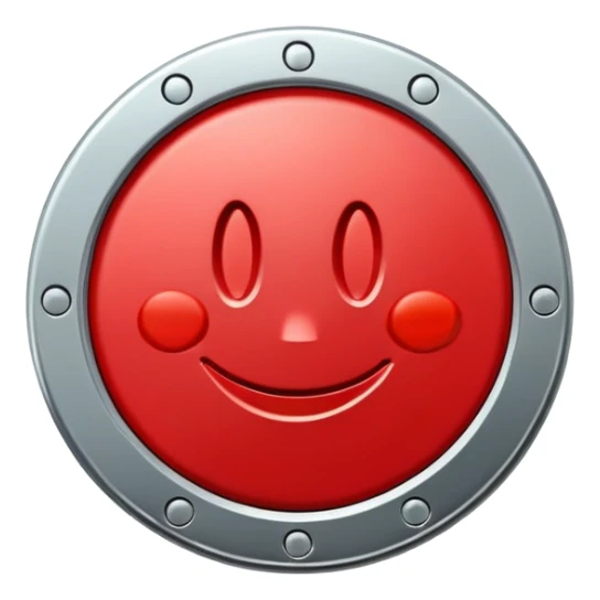 Red token or coin with a capital letter T and a smiling face sticker