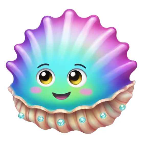 Kawaii rainbow pastel bedazzled sea shell with eyes sticker