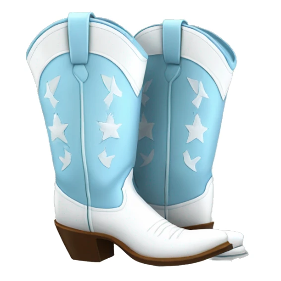 Pale Light blue cowboy boots with white bow with a white heel  sticker