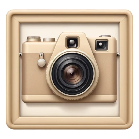 Beige camera with a photo next to the frame sticker