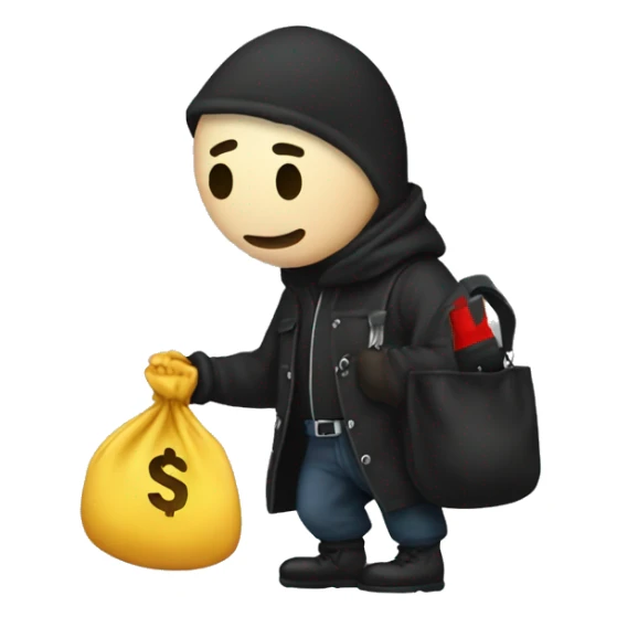 Thief stealing money bag with the word Toptier embroidered on it sticker