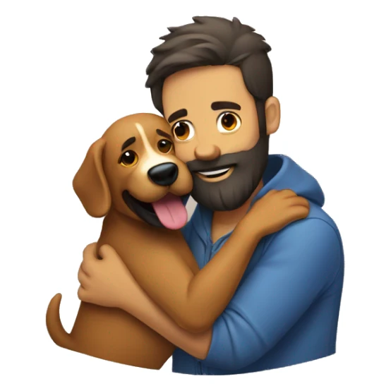 A bearded man hugs a vestik dog sticker