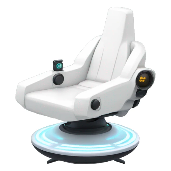 Sleek white hoverchair of the future with a joystick for steering sticker