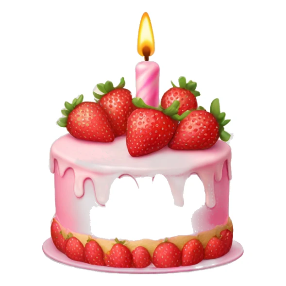Pink strawberries and cream birthday cake with a candle sticker