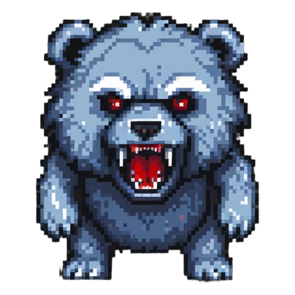 battle-scarred fluffy bear monster with fangs sticker