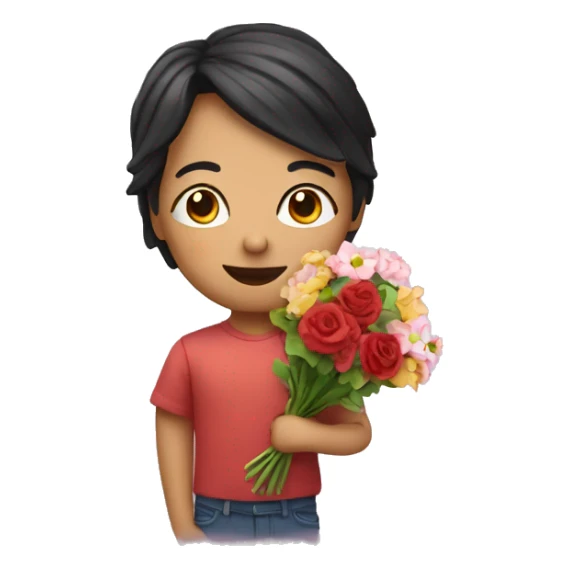 me with a heart and bouquet of flowers  sticker