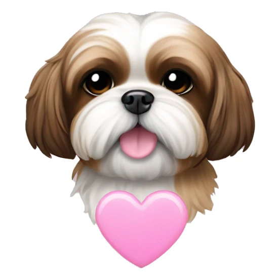 Shih tzu dog short brown ears with pink heart pendant sticker