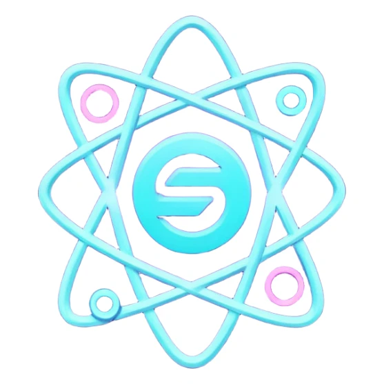 futuristic minimalistic logo icon, glowing letters "SANG" made of three merging neon lines, representing Storm, Atom and NoizeGames, neon purple (#8B5CF6) and cyan (#00E0FF), dark background, no face, tech logo style, 1:1 aspect ratio sticker