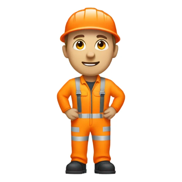 Caucasian male standing wearing orange hi visibility overalls  sticker