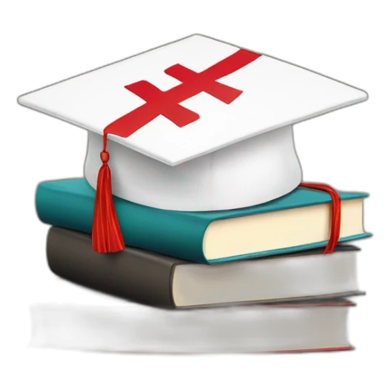White Student cap with red medical cross On a stack of books sticker