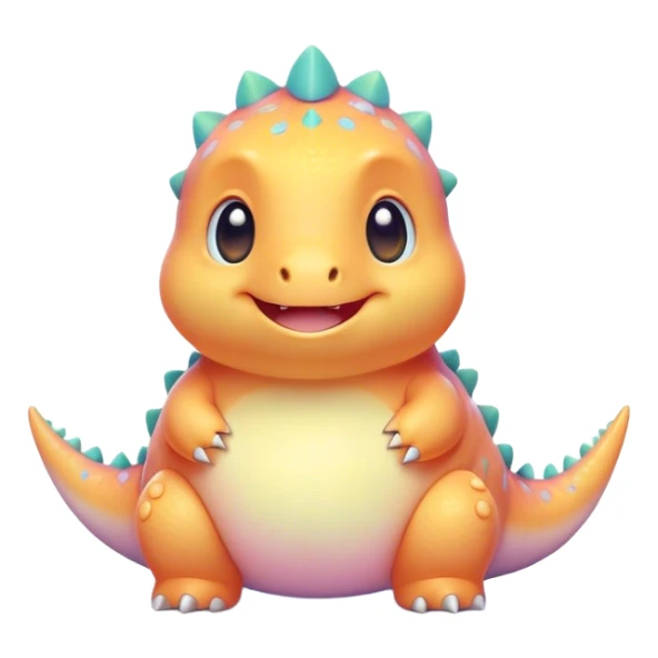 Cinematic tiny pastel dinosaur, chubby round body, tiny feet, big sparkling eyes, soft glowing colors, happy and friendly expression, radiating warmth. sticker