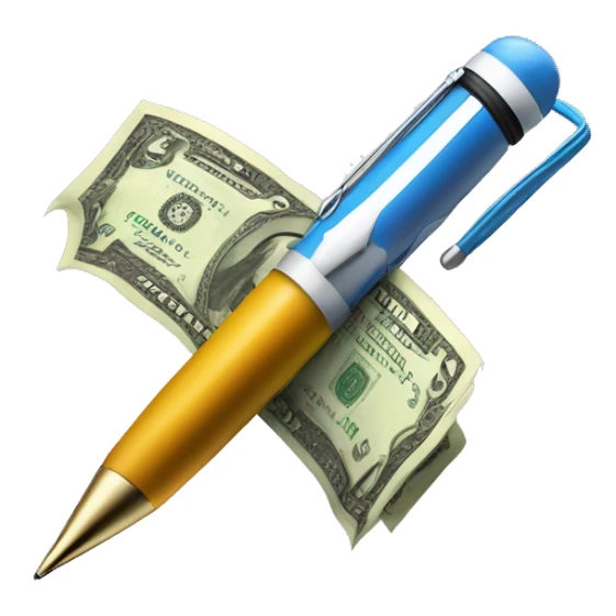make a very fancy pen that has a dollar ($) type of arrow pointer towards a bag of money (copywriting) to indicate people that you make money by persuading people through writing sticker
