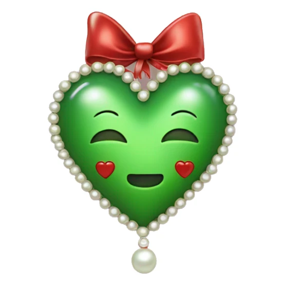 Green heart with pearls and red bow sticker