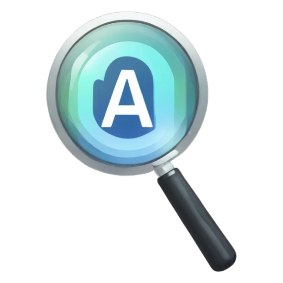 logo in a pixel art style featuring a magnifying glass as the central element. Inside the circular lens of the magnifying glass, place a pixelated letter 'A' sticker