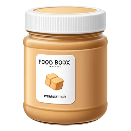 food box container with minimalist wireframe label, peanut butter jar with geometric line structure label, food container with simple outline label sticker