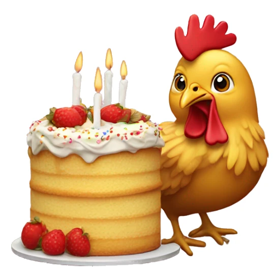 a chicken with a cake for a head gold medal emoji  sticker