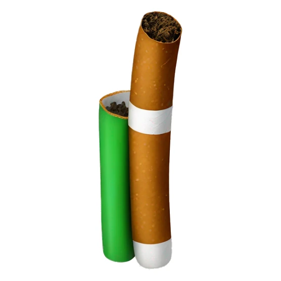 Brown cigarette with green tobacco inside sticker