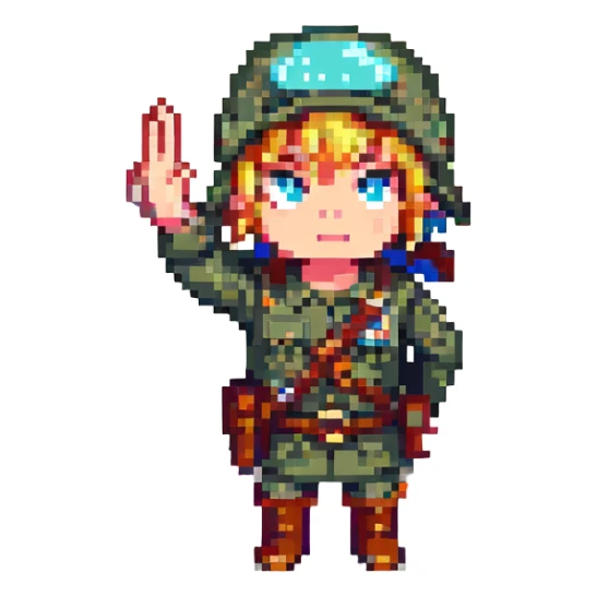 Link performing a military salute with right hand on forehead, serious expression, no text, pixel art style, transparent background. sticker
