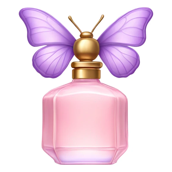 A dreamy vintage perfume bottle in soft pastel pink, adorned with delicate violet butterfly wings. sticker