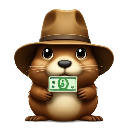 Beaver wearing a cowboy hat with $1000 in his hand sticker
