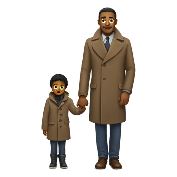 a man in a coat holds a child's hand sticker