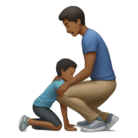  A young man kneels in front of his mother sticker