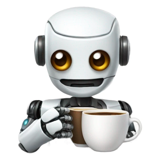 robot with a cup of coffee sticker