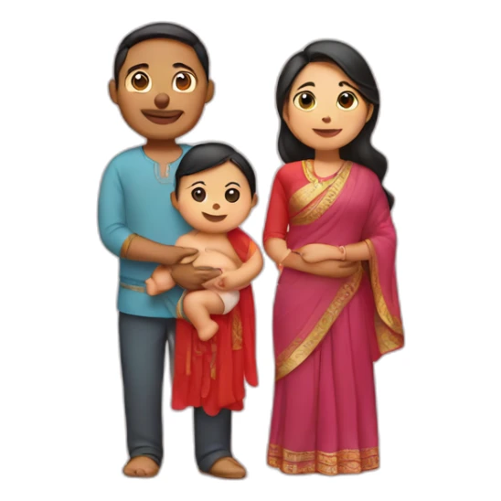 Indian and Chinese couple with baby sticker