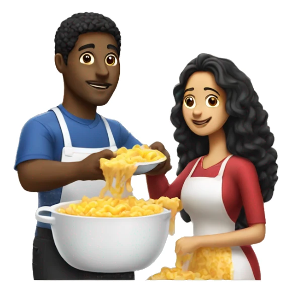 Black guy and Mexican woman making Mac n cheese sticker