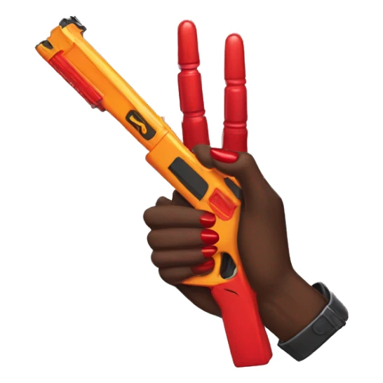 brown hand with red nails holding scary dark nerf gun sticker