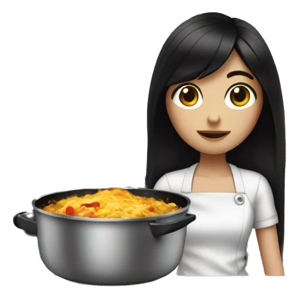 Pale girl with long black hair cooking dinner  sticker