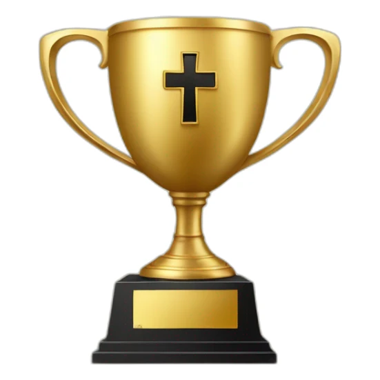 royal big empty Christian trophy for the winner with a cross on royal background sticker