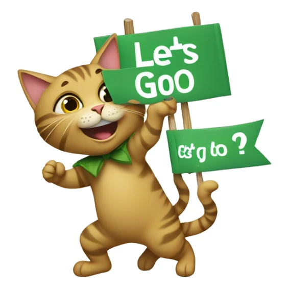 Cat holding a sign that says “LETS GO!!” standing on top of a turtle sticker