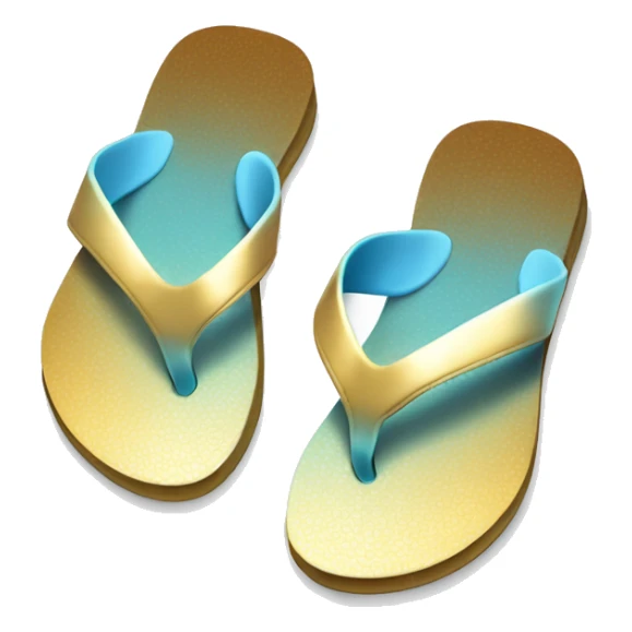 Realistic metallic gold and light blue gradient pair of summer flip flops isolated. sticker