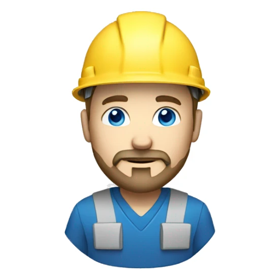 white man with white goatee beard, blue eyes and hard hat sticker