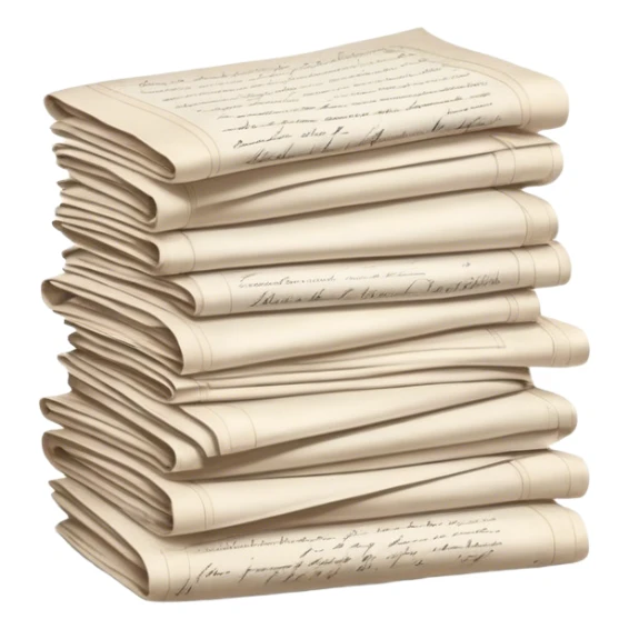 Icon for Autograph Collecting: several vintage framed with signatures of famous celebrities sheets stacked one on top of the other, each . The icon should evoke the charm and history of collecting autographs. Transparent background. sticker