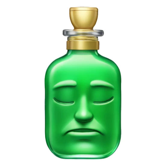 Perfume bottle in shape of a man's body with green liquid sticker