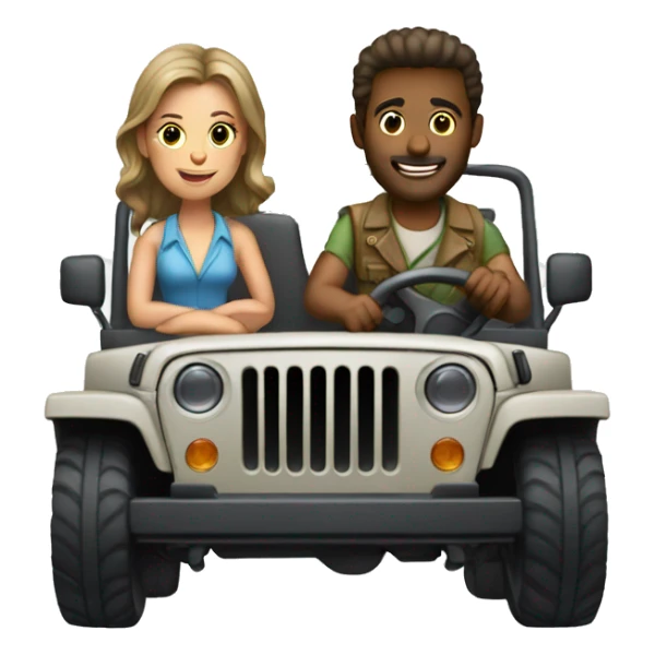 A man and a woman driving a jeep sticker