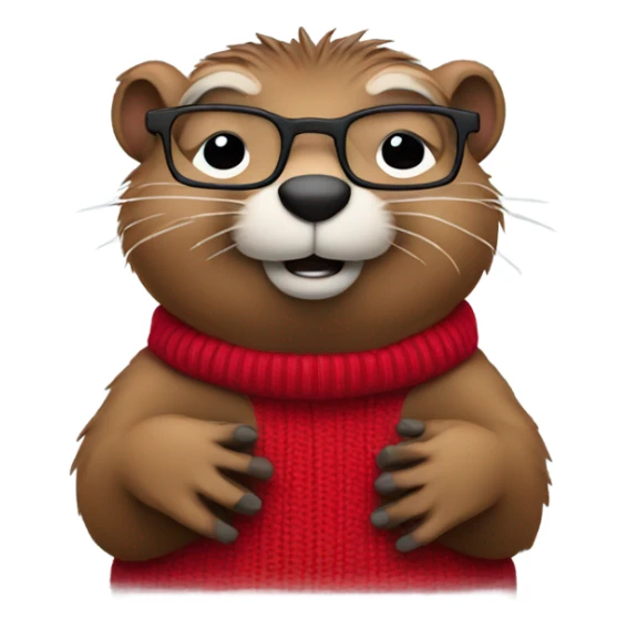 groundhog in a red sweater and glasses hands on side sticker