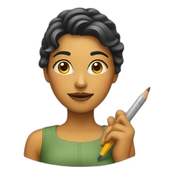 woman with a pencil sticker