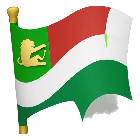 a flag split into three parts horizontally, green on top, white in the middle, red on the bottom, with a small gold symbol in the middle of a lion, facing to the left but head turned to look forward sticker